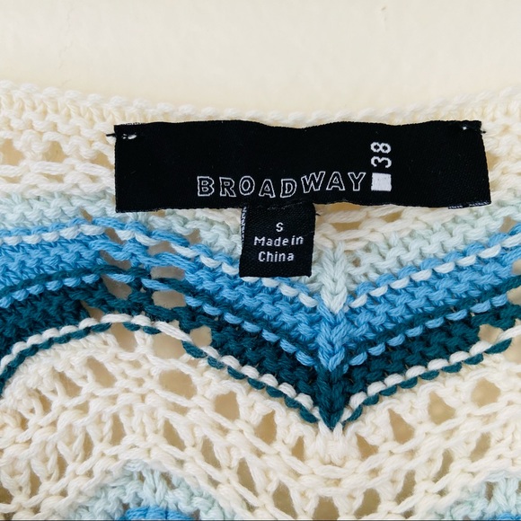 New Broadway 38 crochet knit striped boho button down sweater blouse zigzag top - Picture 7 of 8